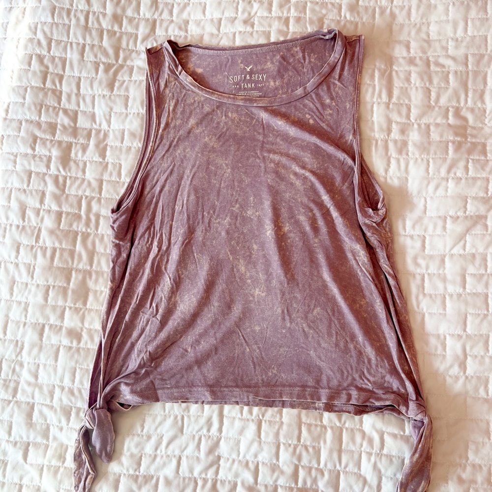 American Eagle Light Purple Tie Dye Washed Side Tie Tank Top Size Small